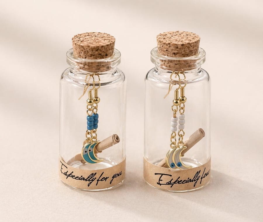 Celestial Moon Earrings in a Bottle