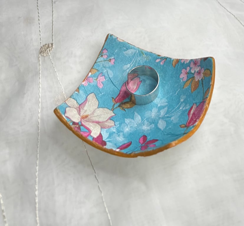 Blue and pink handmade clay trinket dish