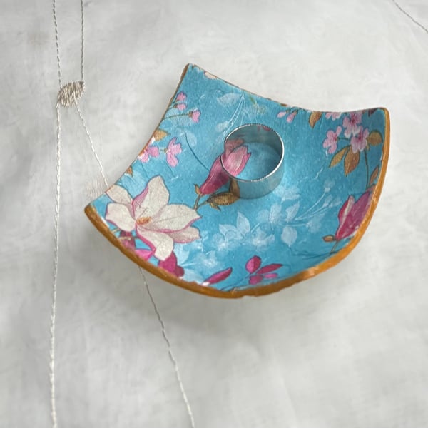 Blue and pink handmade clay trinket dish