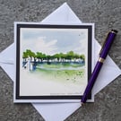 White Cottage. Handpainted Blank Card Letterbox Gift. Keepsake