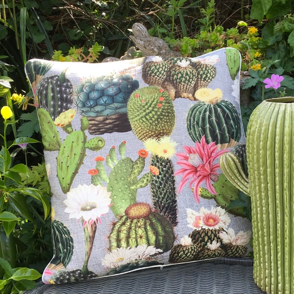 Cactus Cushion. Succulent pillow. FREE UK P&P. Flowering cacti cushion.