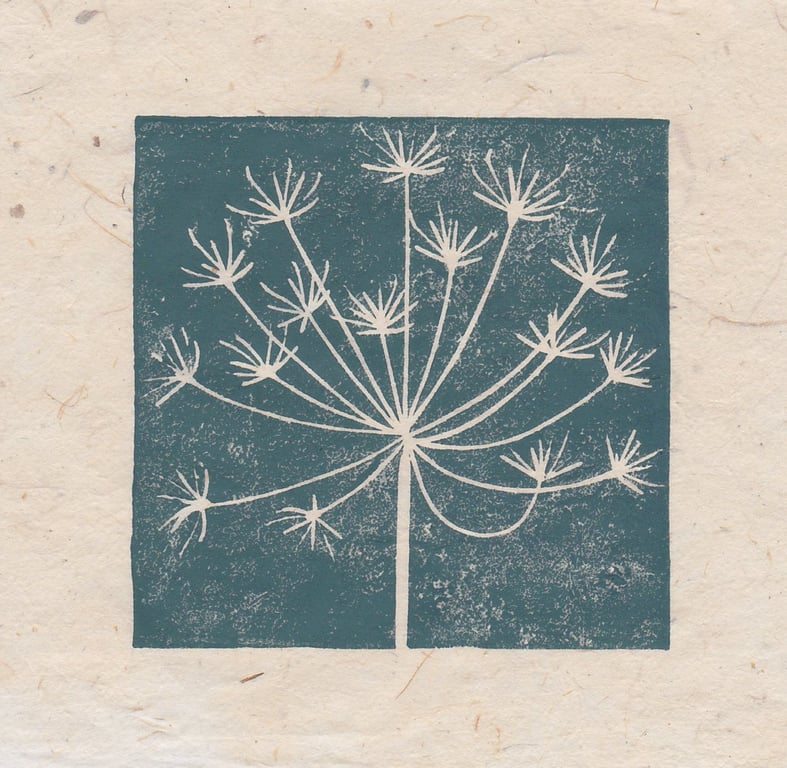 Cow parsley seed head mini linocut print