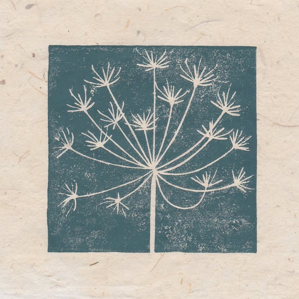 Cow parsley seed head mini linocut print