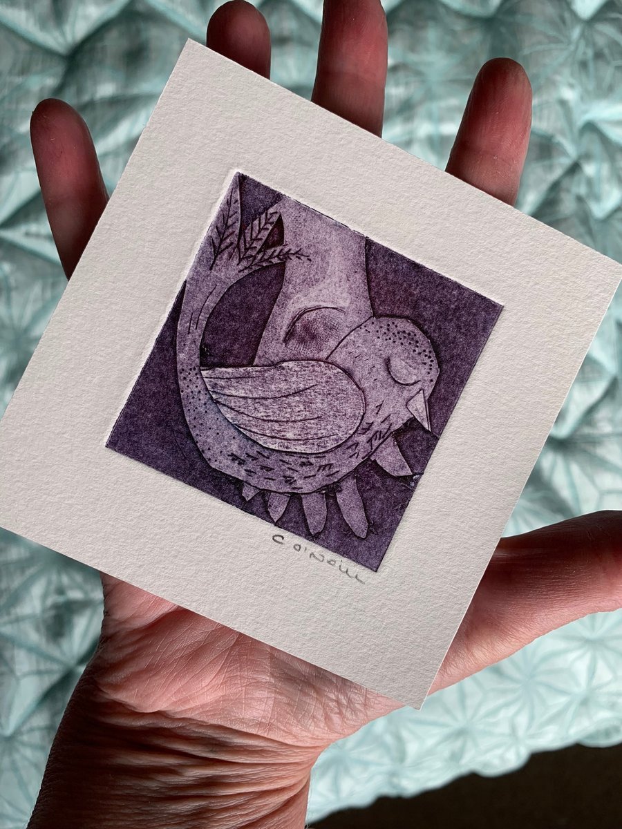 A Bird in the Hand -  Original Collagraph Print  made in Yorkshire 