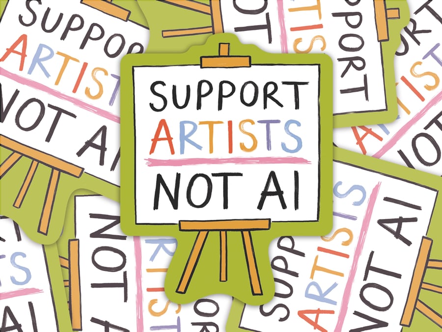 Support Artists NOT AI Recycled Paper Sticker Eco-Friendly Anti-AI 