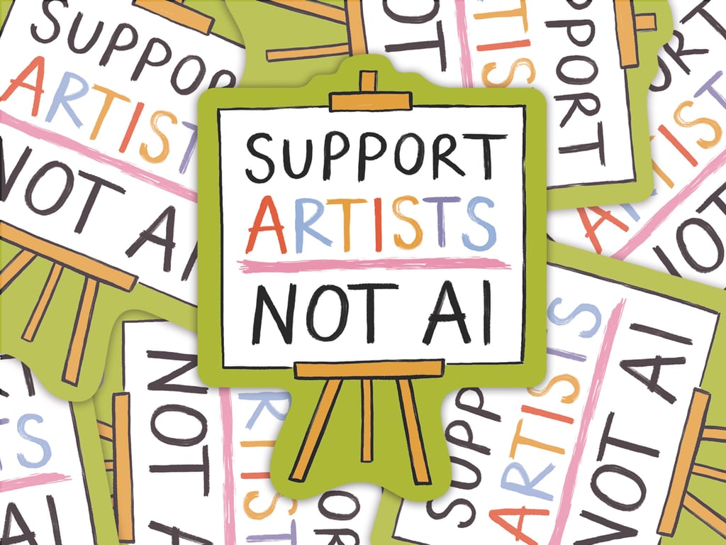 Support Artists NOT AI Recycled Paper Sticker Eco-Friendly Anti-AI 