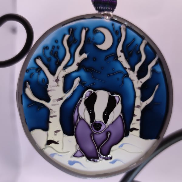 Handmade glass painted window hanging or Christmas tree bauble