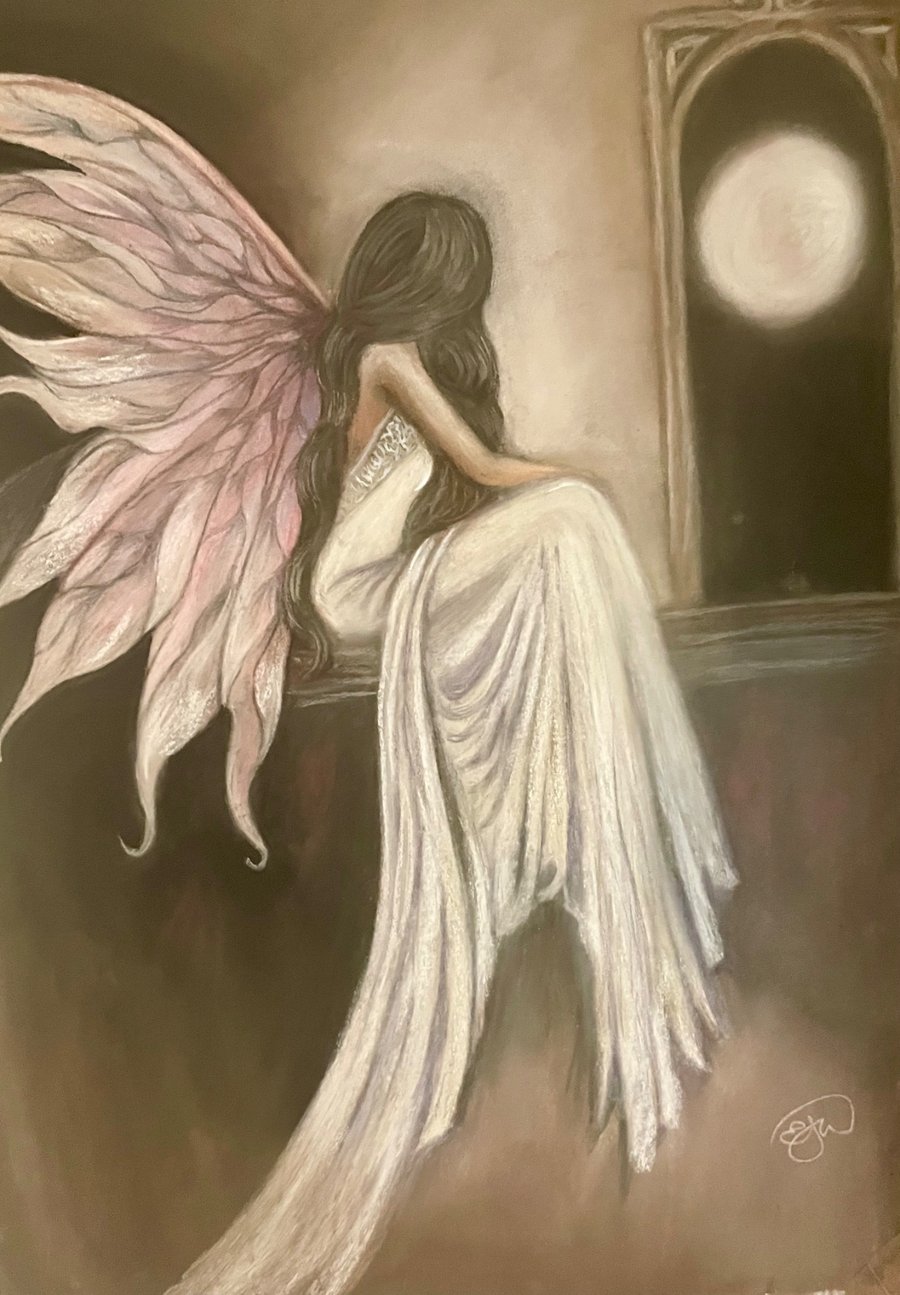 Moonlit Window Muse Original A2 Pastel Drawing