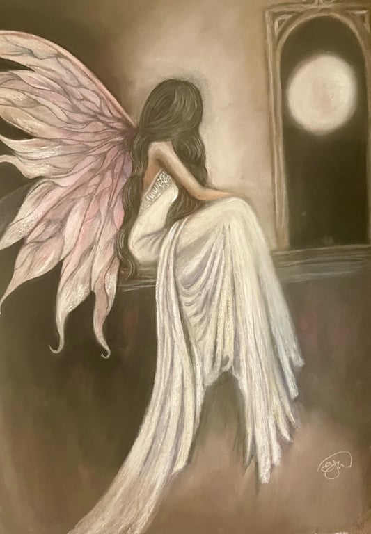Moonlit Window Muse Original A2 Pastel Drawing