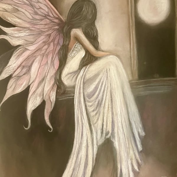 Moonlit Window Muse Original A2 Pastel Drawing