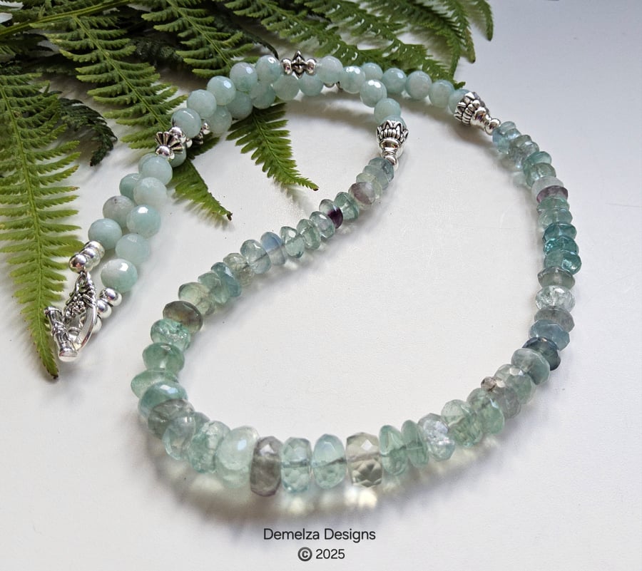 Designer Russian Amazonite & Rainbow Flourite Necklace