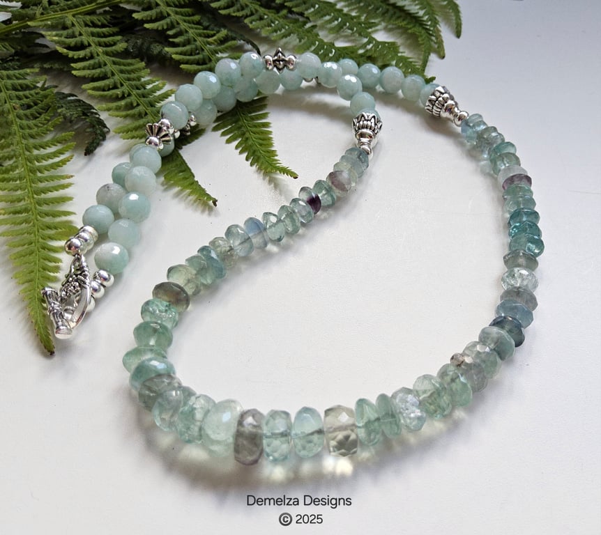 Designer Russian Amazonite & Rainbow Flourite Necklace