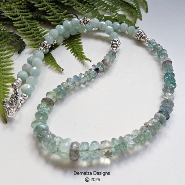 Designer Russian Amazonite & Rainbow Flourite Necklace