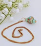 Soft Green Lampwork Glass Pendant Necklace on 18" Gold Tone Chain - Image 3