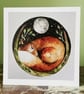 Resting Fox under a Full Moon and Starry Sky Watercolour Print Artwork - Image 2