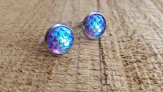 Mermaid scale hypoallergenic stainless steel stud earrings