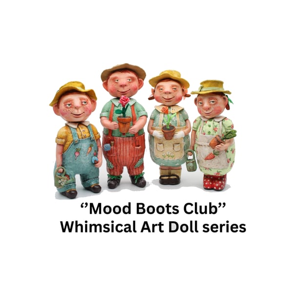 Gardener Art Dolls- 4 OOAK Handmade Paper Clay Figurines 