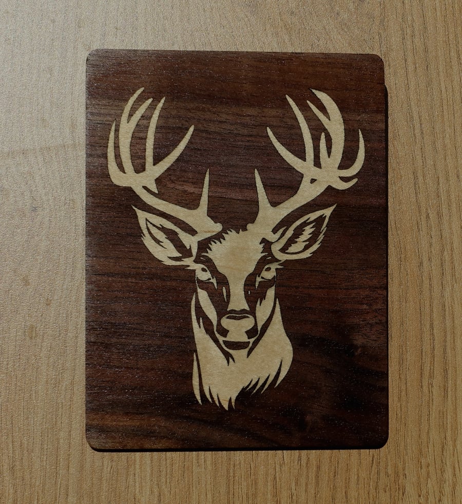 Miniature Stag inlay - walnut and holly