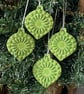 Set of four lightweight ceramic baubles green