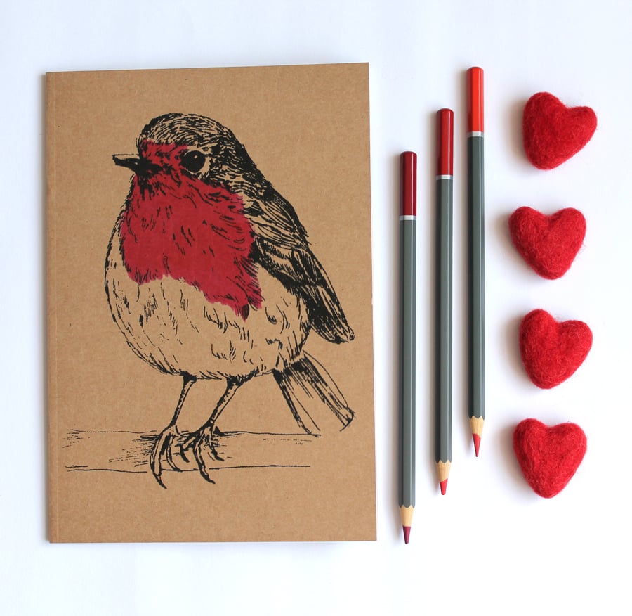 A5 Robin Notebook, Blank Bird Notebook
