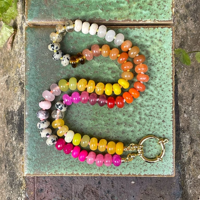 Fruit Salad Hand Knotted Beaded Gemstone Necklace