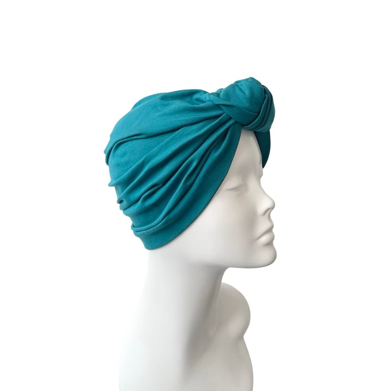 Teal Knotted Cotton Turban Head Wrap for Women, Soft Jersey Chemo Alopecia Turba