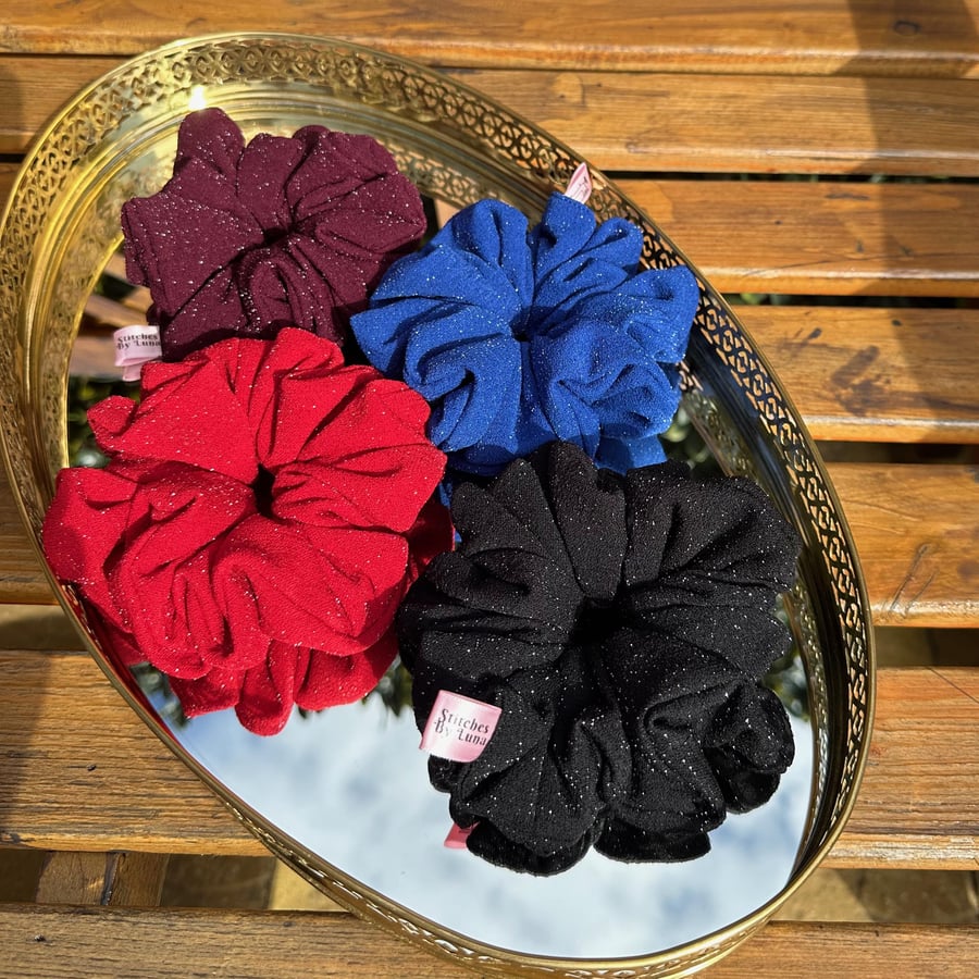 Large Disco Glitter Scrunchies, Christmas Party Scrunchies