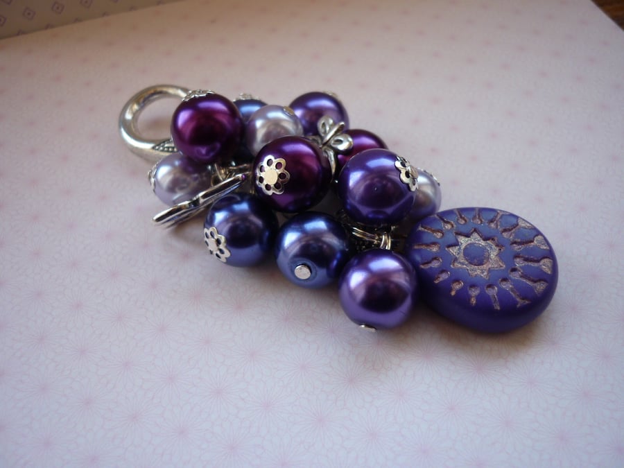 PURPLE, MAGENTA, LILAC AND SILVER HANDBAG CHARM.