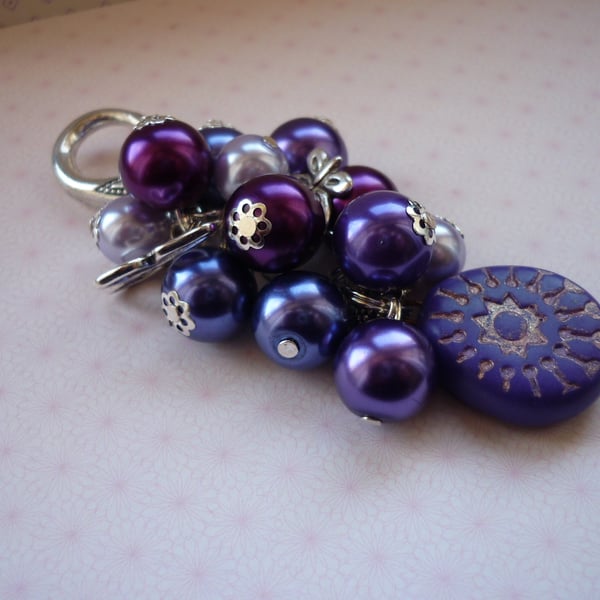 PURPLE, MAGENTA, LILAC AND SILVER HANDBAG CHARM.