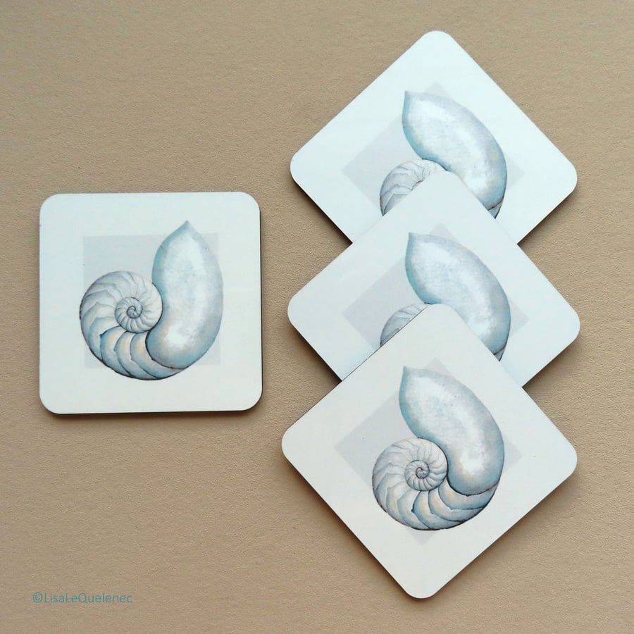 Nautilus sea shell coaster in cream and neutral tones coastal collection design