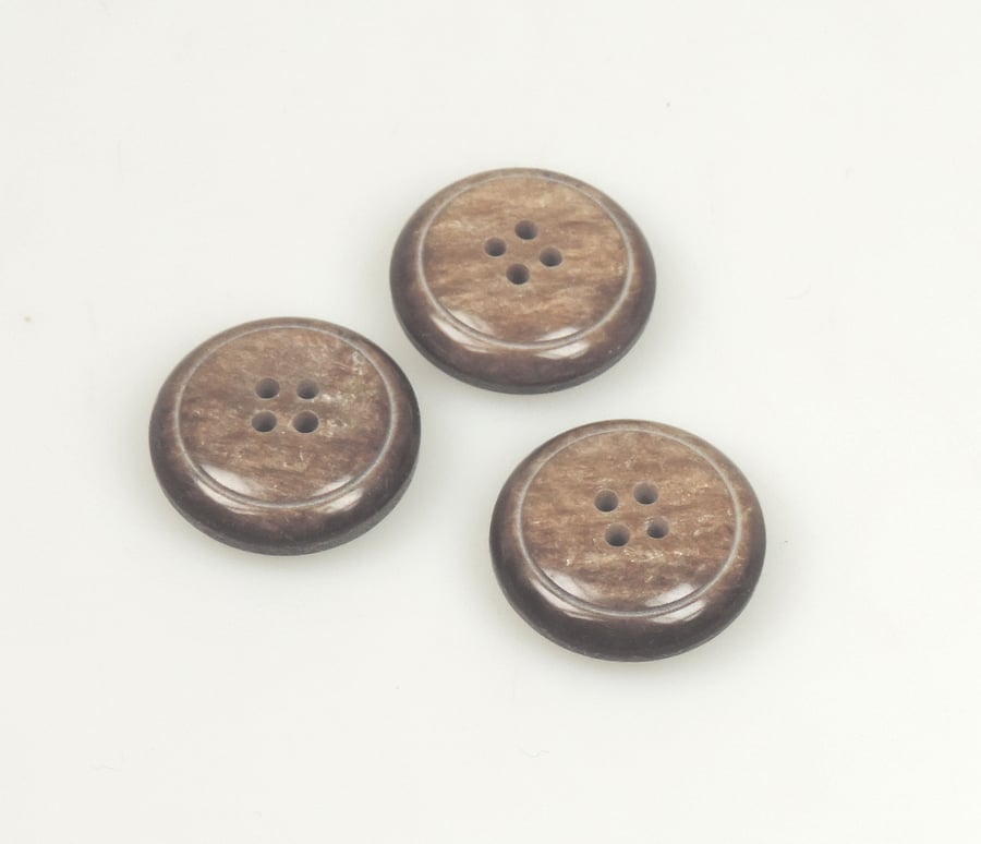 Chunky Brown Button, 28mm, 8mm thick Round , Shiny Sparkly Neutral Button