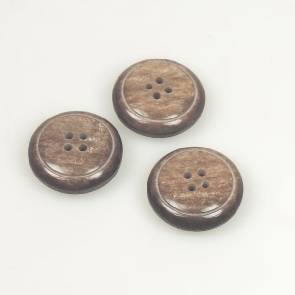 Chunky Brown Button, 28mm, 8mm thick Round , Shiny Sparkly Neutral Button
