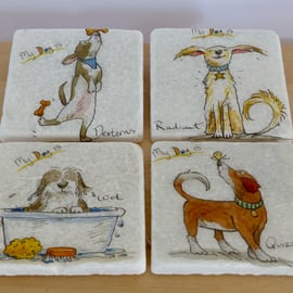 Set of 4 Marble 'Dog' Coasters