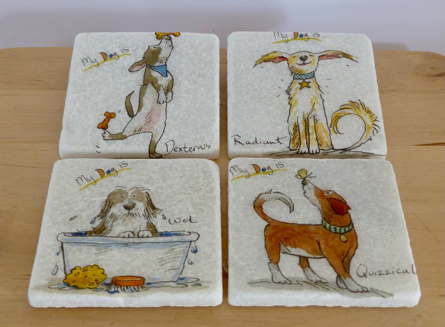 Set of 4 Marble 'Dog' Coasters