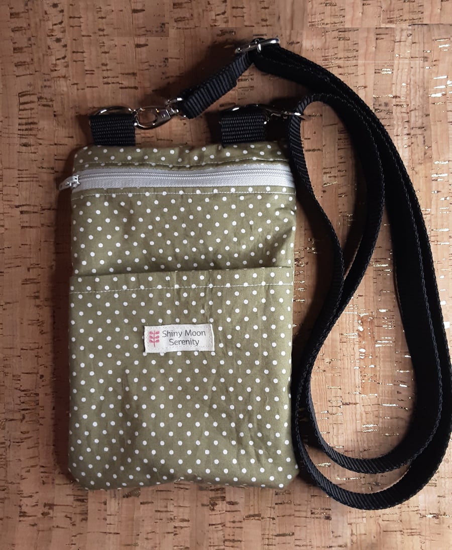 Phone Bag Khaki with small White Dot Print.