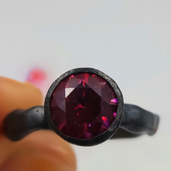 Rosy Radiance Forged Silver Ring