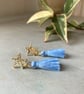 Pale Blue & Gold Star Tassel Earrings - Image 2