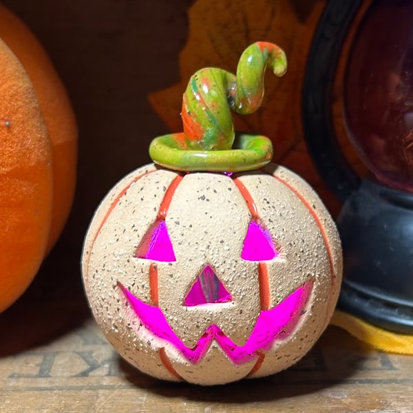 Ceramic pumpkin light up decoration carved face Jack o lantern no4