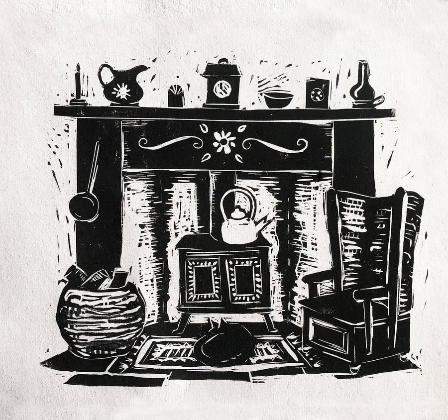 Fireside - Original Linocut Print - Edition of 4
