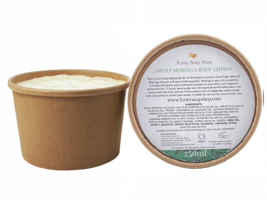 Sweet Moringa Body Lotion, Kraft Tub 250g, Plastic Free