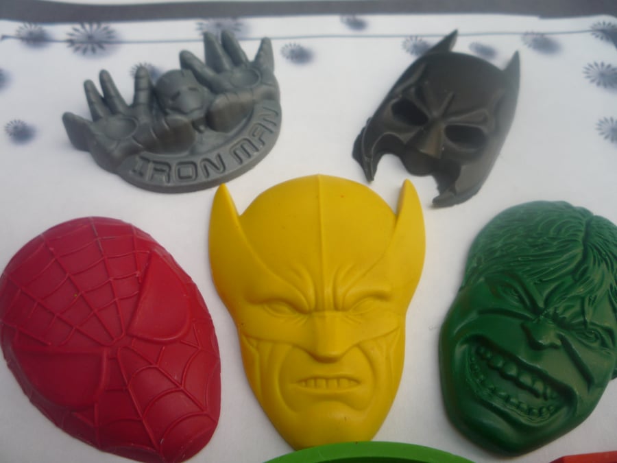 10 x superhero inspired handmade wax crayons party bag fillers