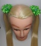 Cute Green Flower Hair Bun, Crystal Centre Satin Bows, Birthday Gift for Girl - Image 4