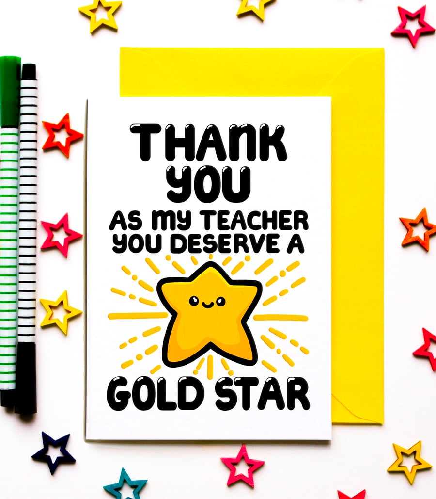 Thank You Teacher Card,  End Of School, Teacher Appreciation From Child, Pupil 