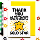 Thank You Teacher Card,  End Of School, Teacher Appreciation From Child, Pupil 