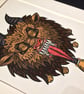 Krampus Head in Colour - Limited Edition - Linoprint - Hand Painted - Image 4