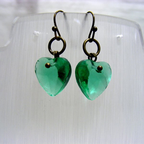 Seconds Sunday Green Heart and Antique Copper Earrings