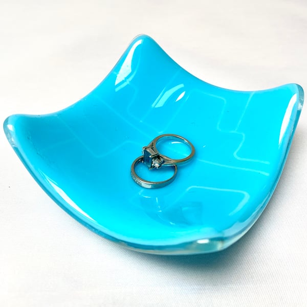Patterned Cyan Blue and White Trinket Dish