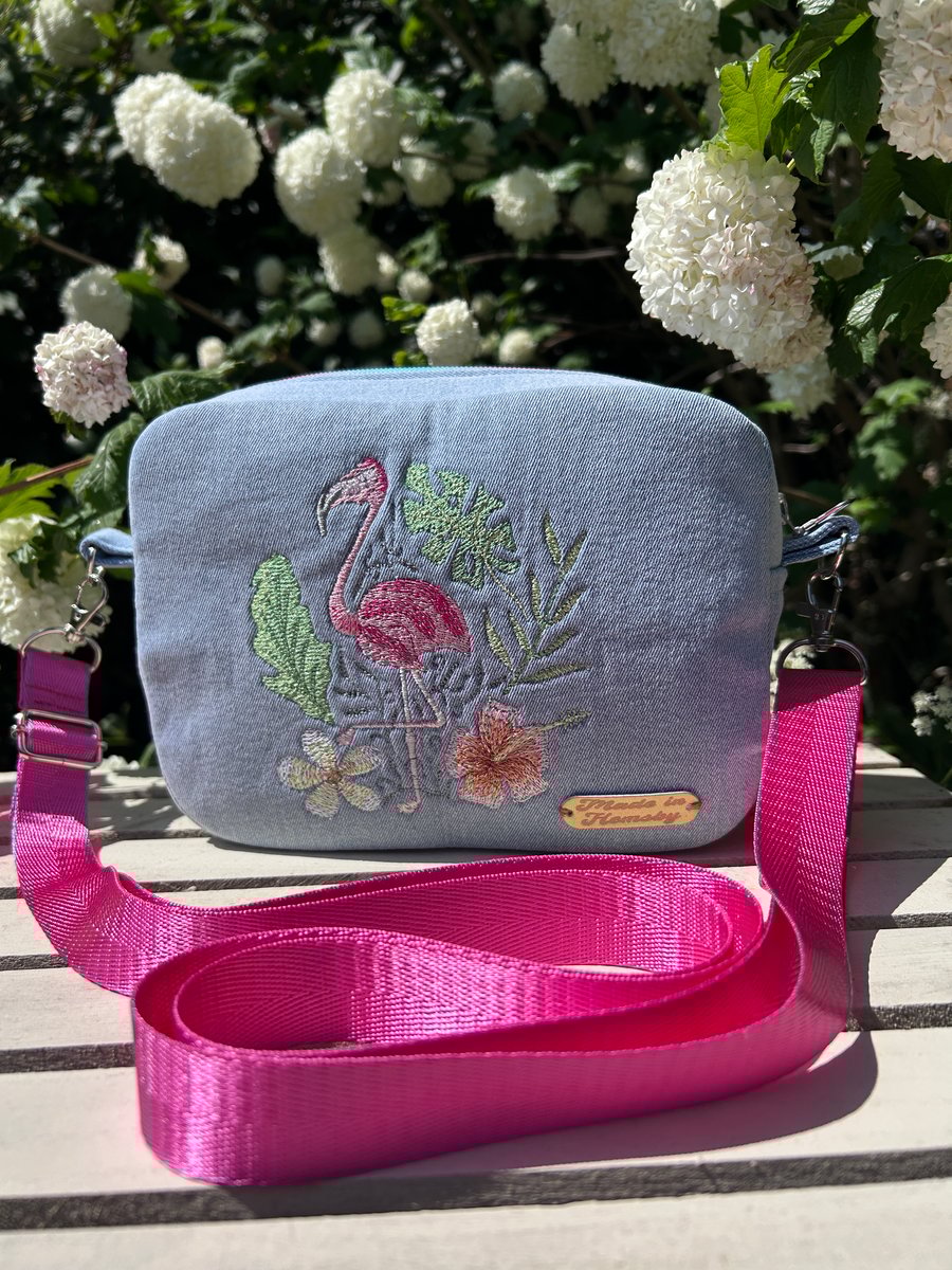 Denim Crossbody Bag - flamingo