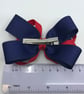Navy Double Layer Bow with Red Loops on Clip - Image 4