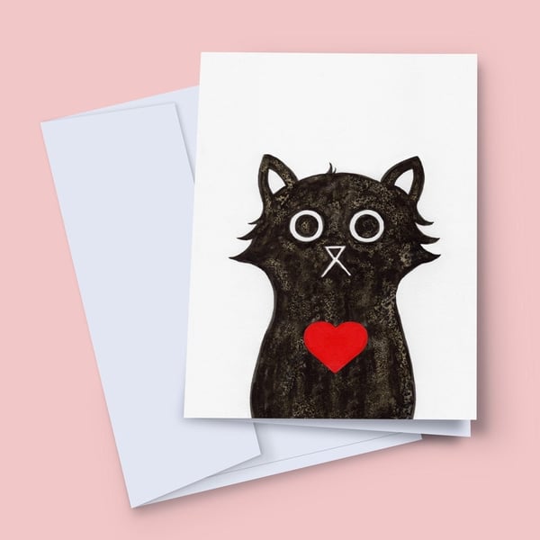 Love Cat Card, Valentines Day Card, Card From The Cat, Love Heart Cat, Valentine